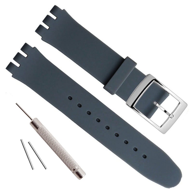 GreenOlive Silver Plated Stainless Steel Buckle Waterproof Silicone Rubber Watch Strap Watch Band (17mm, Darkgray) - Image 1